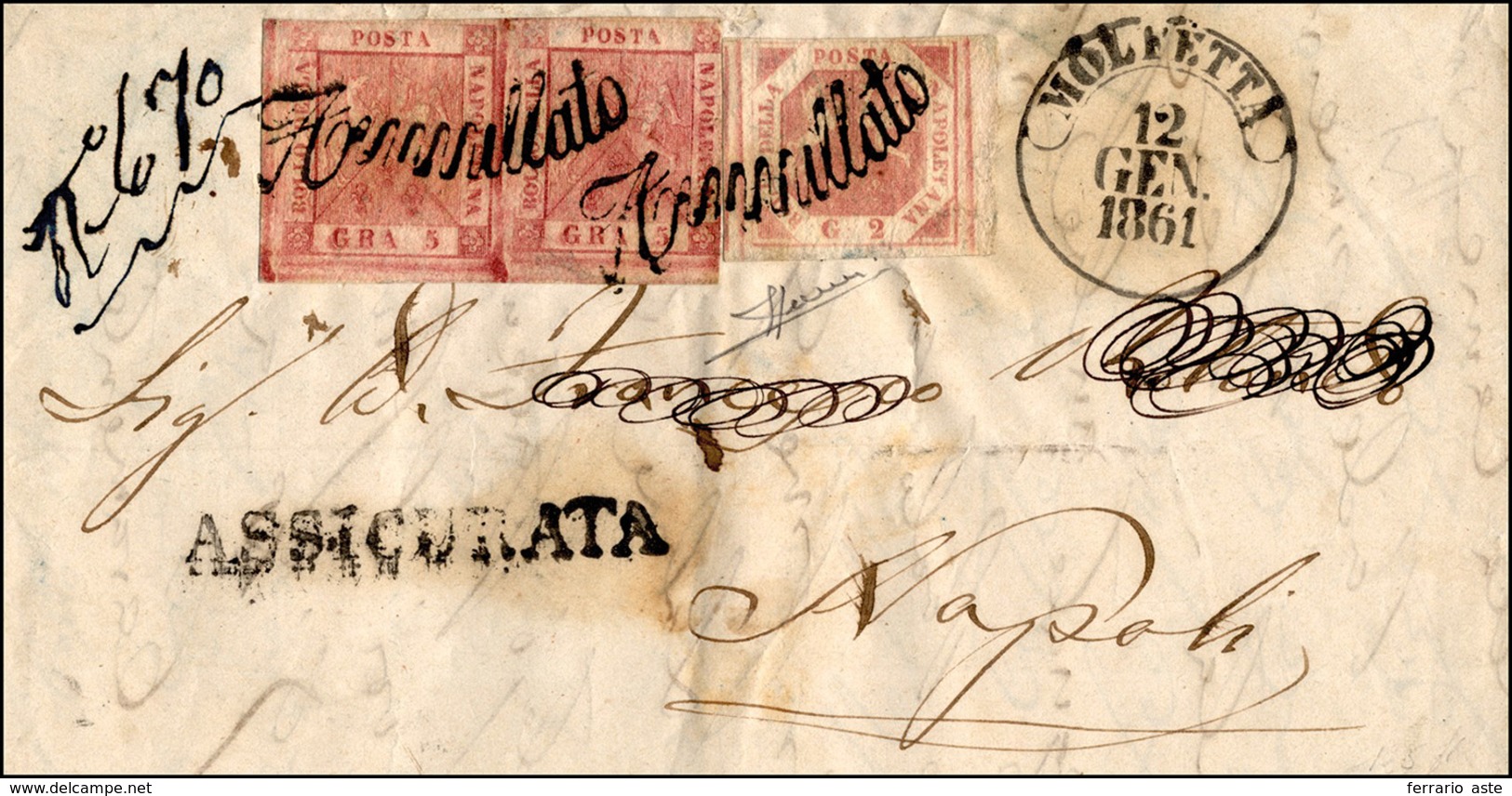 305 1861 - 5 Grana, Carminio Vivo, II Tavola, Coppia Orizzontale Con Cattivo Allineamento, Non Catalogat... - Naples