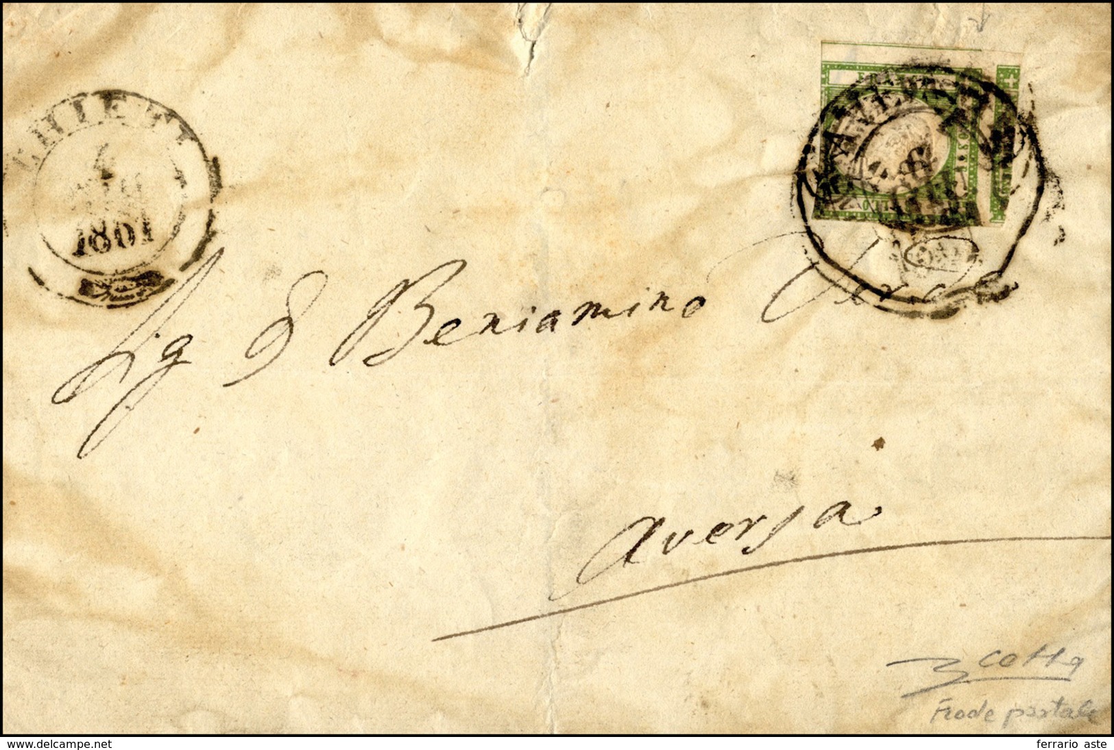339 1861 - 1/2 Tornese Verde Giallo (17e), Precedentemente Annullato E Riutilizzato In Frode, Su Sovraco... - Naples