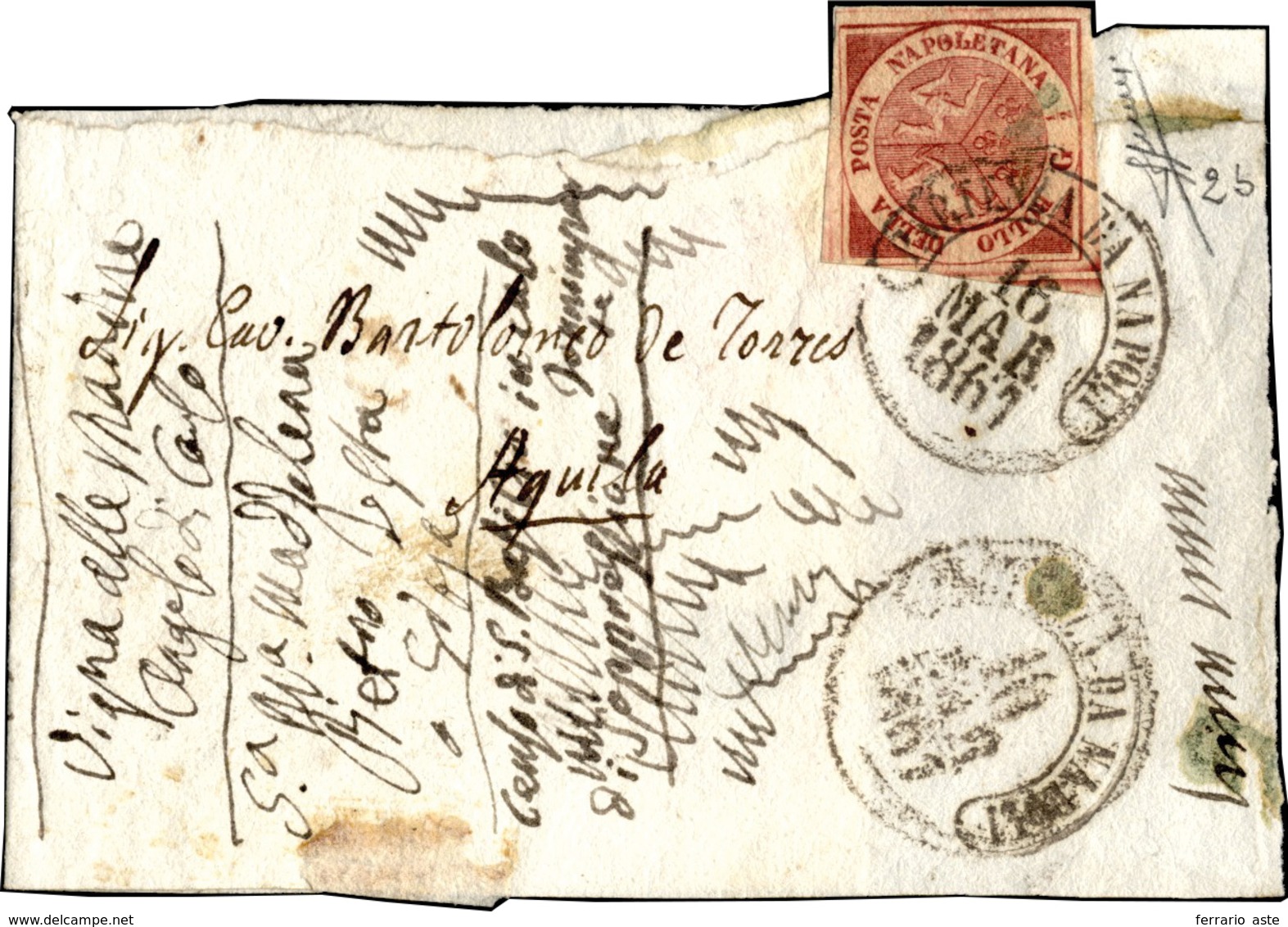 373 1861 - 1/2 Grano Carminio Scuro, II Tavola (2b), Buono Stato, Isolato Su Fascetta Per Stampati Da Na... - Naples