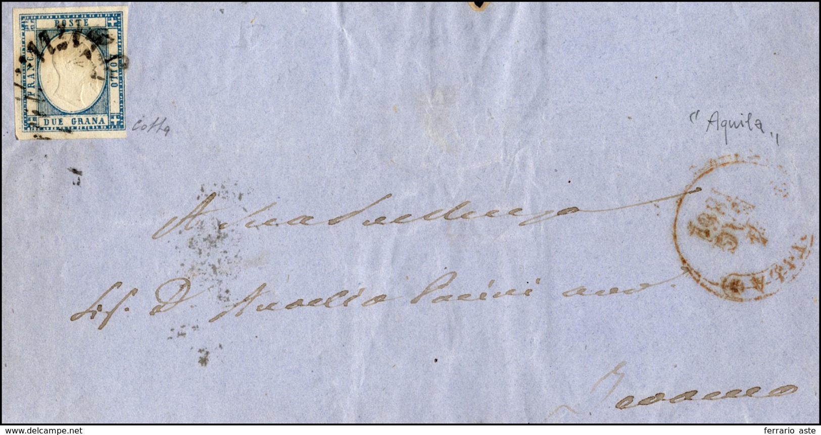 389 AQUILA, Svolazzo + Cerchio Rosso Punti 9 - 2 Grana (20), Perfetto, Su Lettera Del 4/5/1861 A Teramo.... - Naples