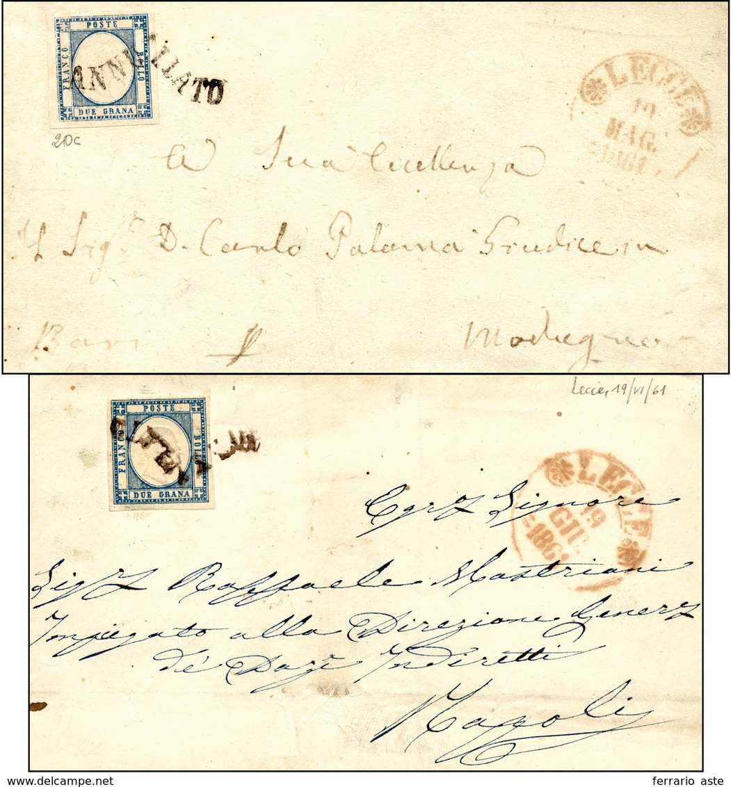 417 LECCE, Svolazzo + Cerchio Rosso Punti 8 - 2 Grana (20), Perfetti, Su Due Lettere, Una Del 19/6/1861 ... - Naples