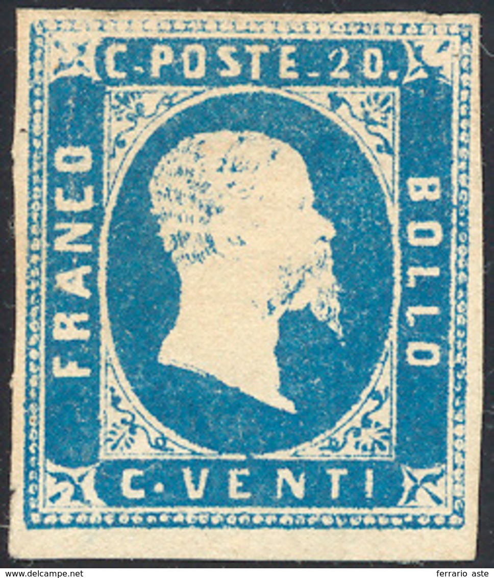 692 1851 - 20 Cent. Azzurro Chiaro (2f), Impercettibile Piega Verticale E Lieve Assottigliamento, Nuovo ... - Sardinia