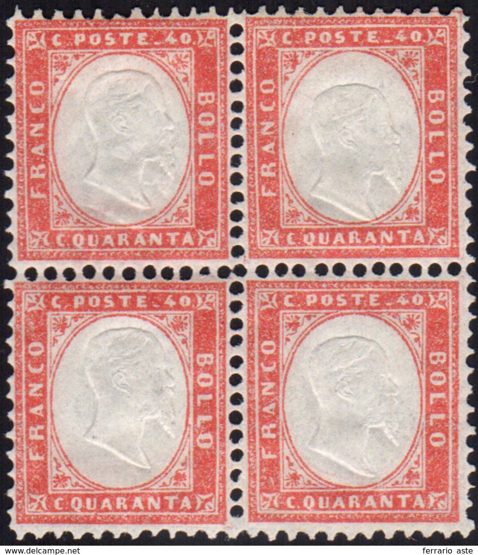 893 1862 - 40 Cent. Rosso Carminio (3), Buona/ottima Centratura, Blocco Di Quattro, Gomma Integra, Perfe... - Otros & Sin Clasificación