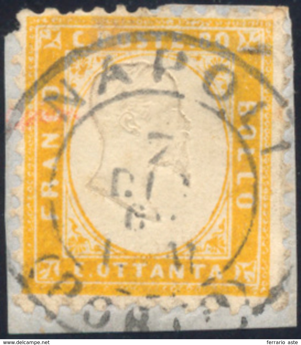 899 1862 - 80 Cent. Giallo Arancio (4), Perfetto, Usato Su Frammento A Napoli Il 7/12/1862. Bello E Raro... - Other & Unclassified