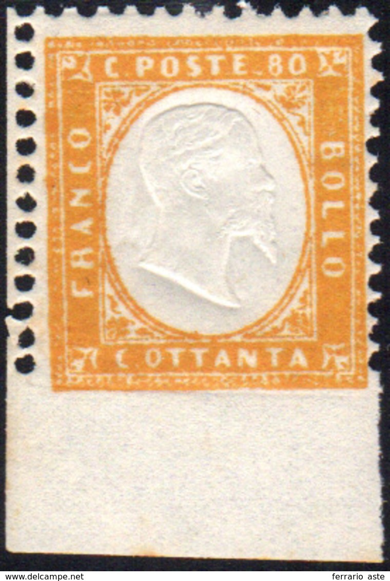 901 1862 - 80 Cent. Giallo Arancio Non Dentellato In Basso Con Bordo Integrale Di Foglio (4l), Angolo Di... - Otros & Sin Clasificación