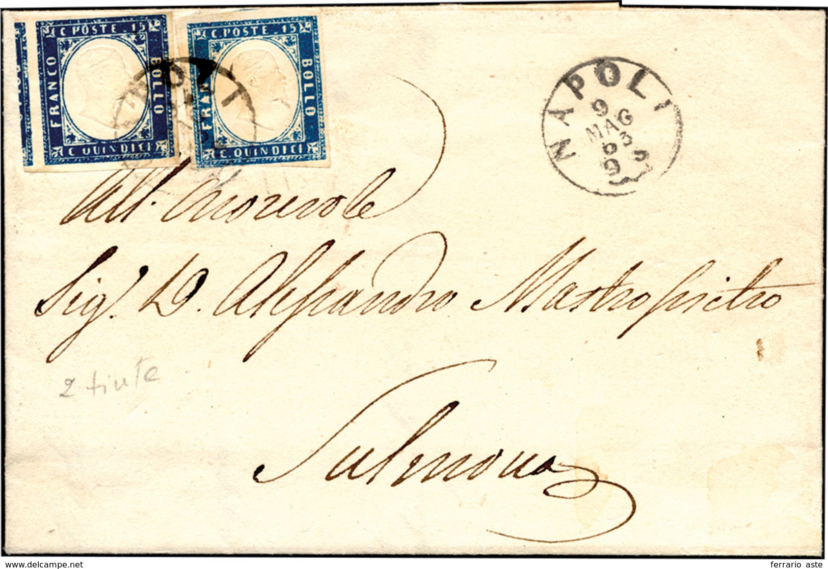 906 1863 - 15 Cent. Azzurro, Perfetto, E 15 Cent. Azzurro Scuro, Difettoso In Basso, Tipo Sardegna (11,1... - Otros & Sin Clasificación