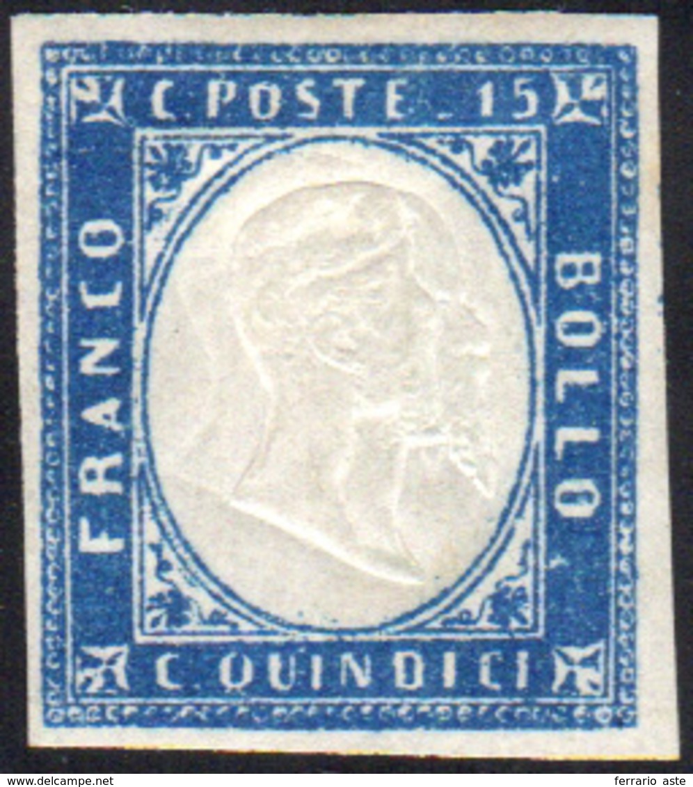 911 1863 - 15 Cent. Azzurro, Tripla Effigie (11ka), Gomma Originale, Perfetto. Bello! G.Oliva, Fiecchi, ... - Otros & Sin Clasificación