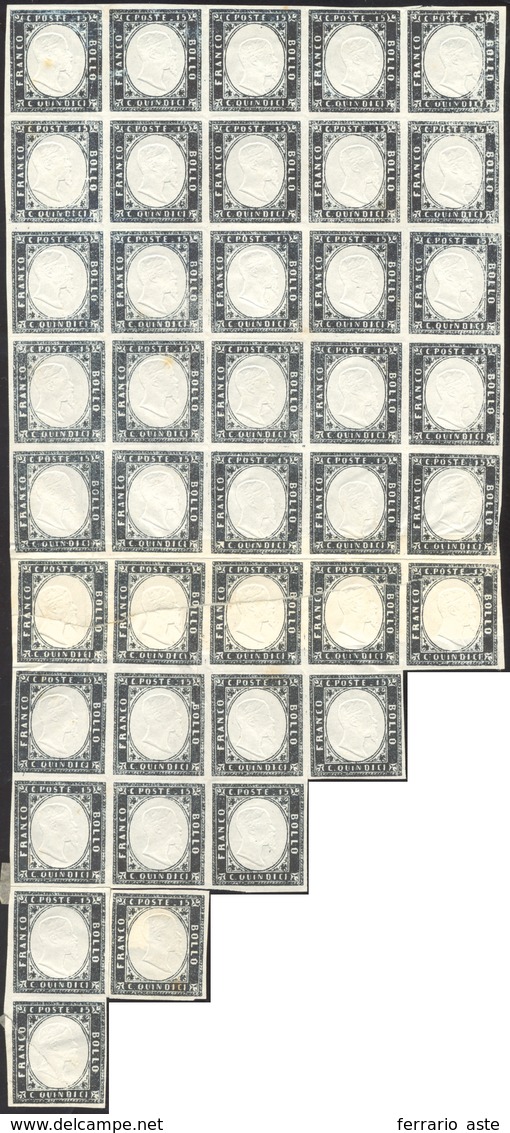 913 1863 - 15 Cent. Nero, Tipo Sardegna (11), Prova In Nero, Senza Gomma, Blocco Di Quaranta, Più Tre Es... - Otros & Sin Clasificación