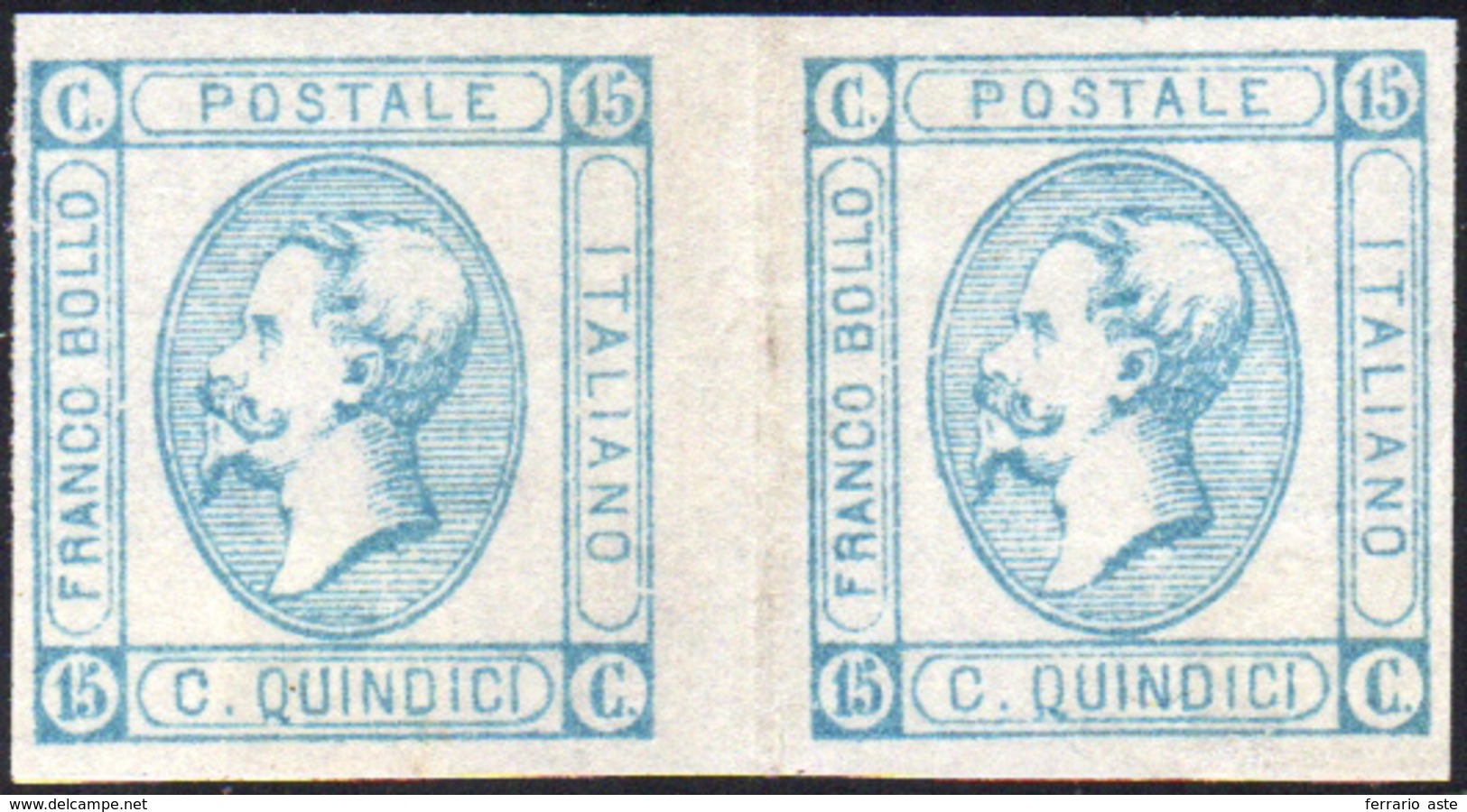 916 1863 - 15 Cent. Celeste Chiaro Litografico, I Tipo (12), Coppia Orizzontale Con Interspazio Di Grupp... - Sonstige & Ohne Zuordnung