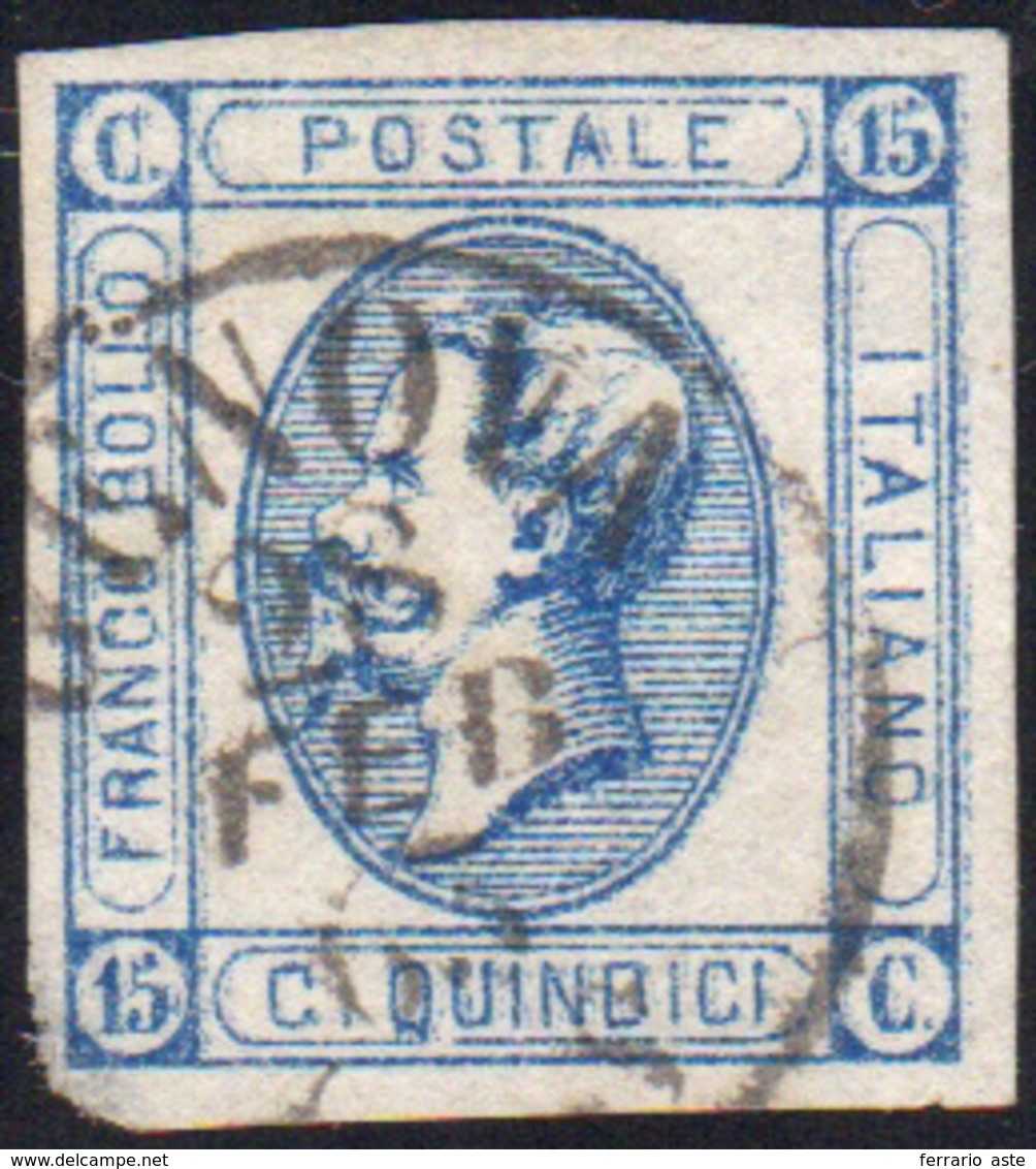 918 1863 - 15 Cent. Azzurro Litografico, I Tipo, Doppia Stampa Parziale, Usato A Genova 28/2/1863, Legge... - Otros & Sin Clasificación