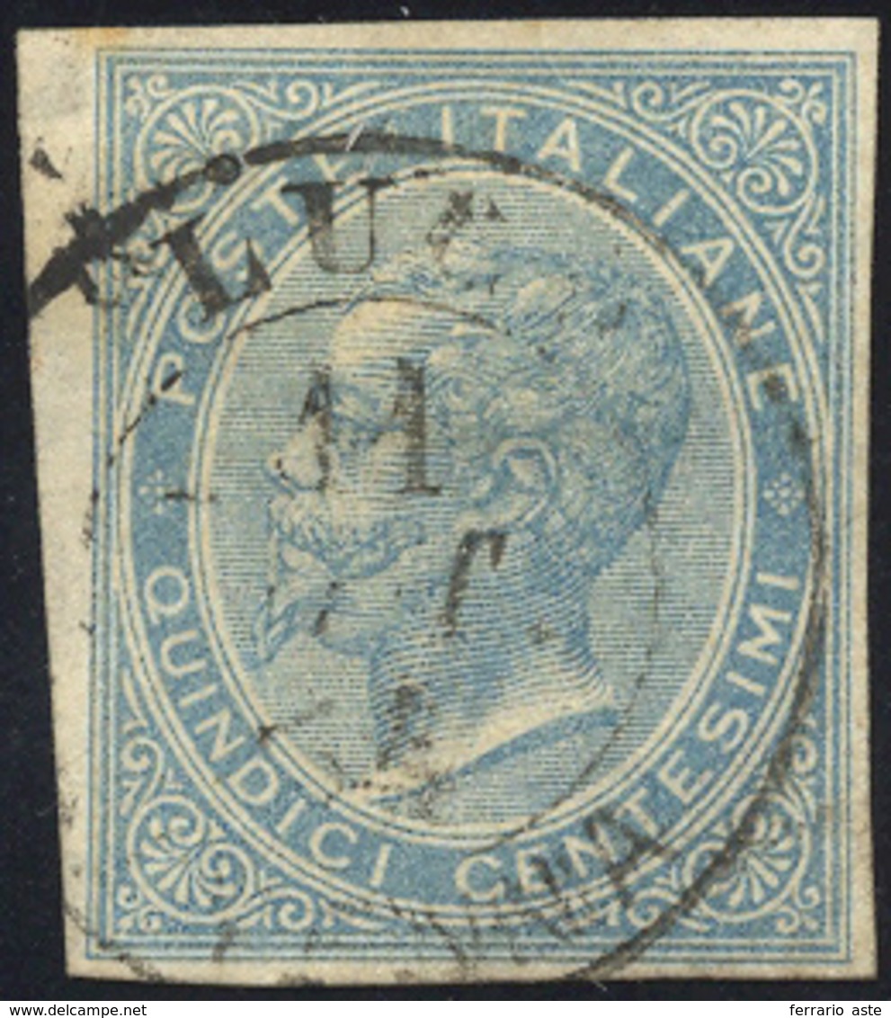 933 1863 - 15 Cent. Celeste, De La Rue, Tiratura Di Londra, NON DENTELLATO (L18c), Usato A Lugo, Perfett... - Otros & Sin Clasificación