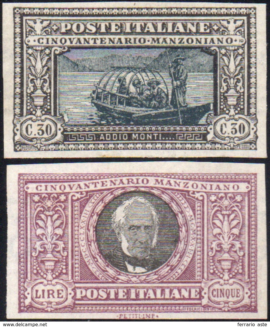 1117 1923 - 50 Cent. E 5 Lire Manzoni, Non Dentellati (153d,156d), Gomma Integra, Perfetti. Belli E Rari.... - Other & Unclassified