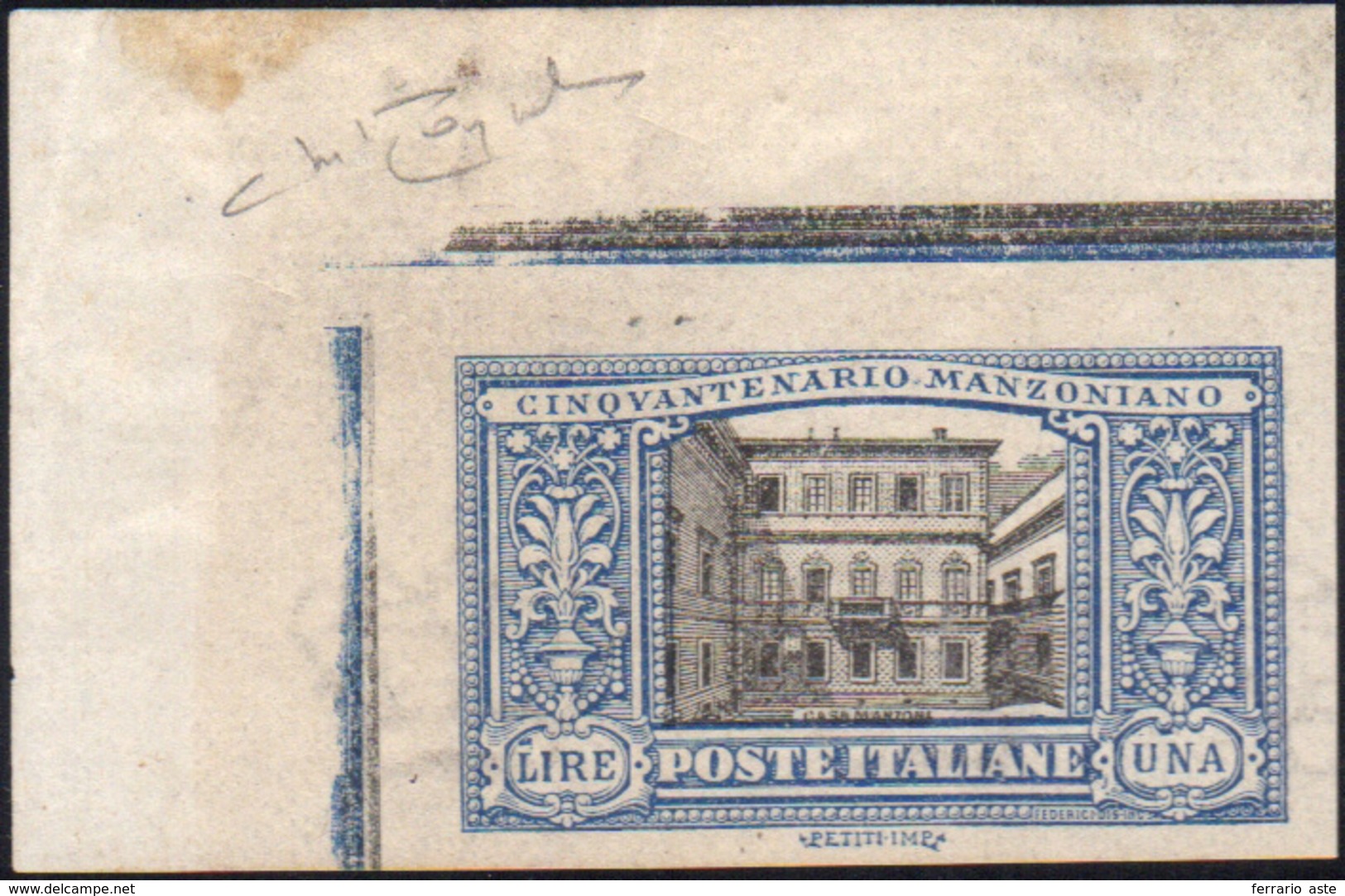 1118 1923 - 1 Lira Manzoni, Non Dentellato (155d), Angolo Di Foglio, Gomma Integra, Perfetto. Raybaudi.... - Other & Unclassified