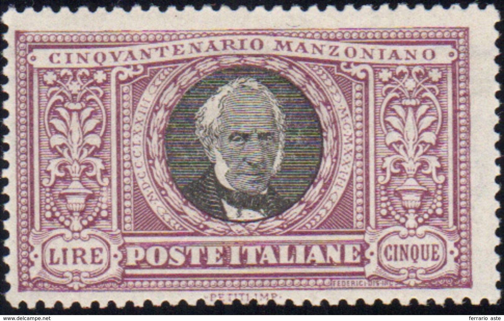 1125 1923 - 5 Lire Manzoni (156), Gomma Originale, Perfetto. A.Diena, Cert. Raybaudi.... - Other & Unclassified
