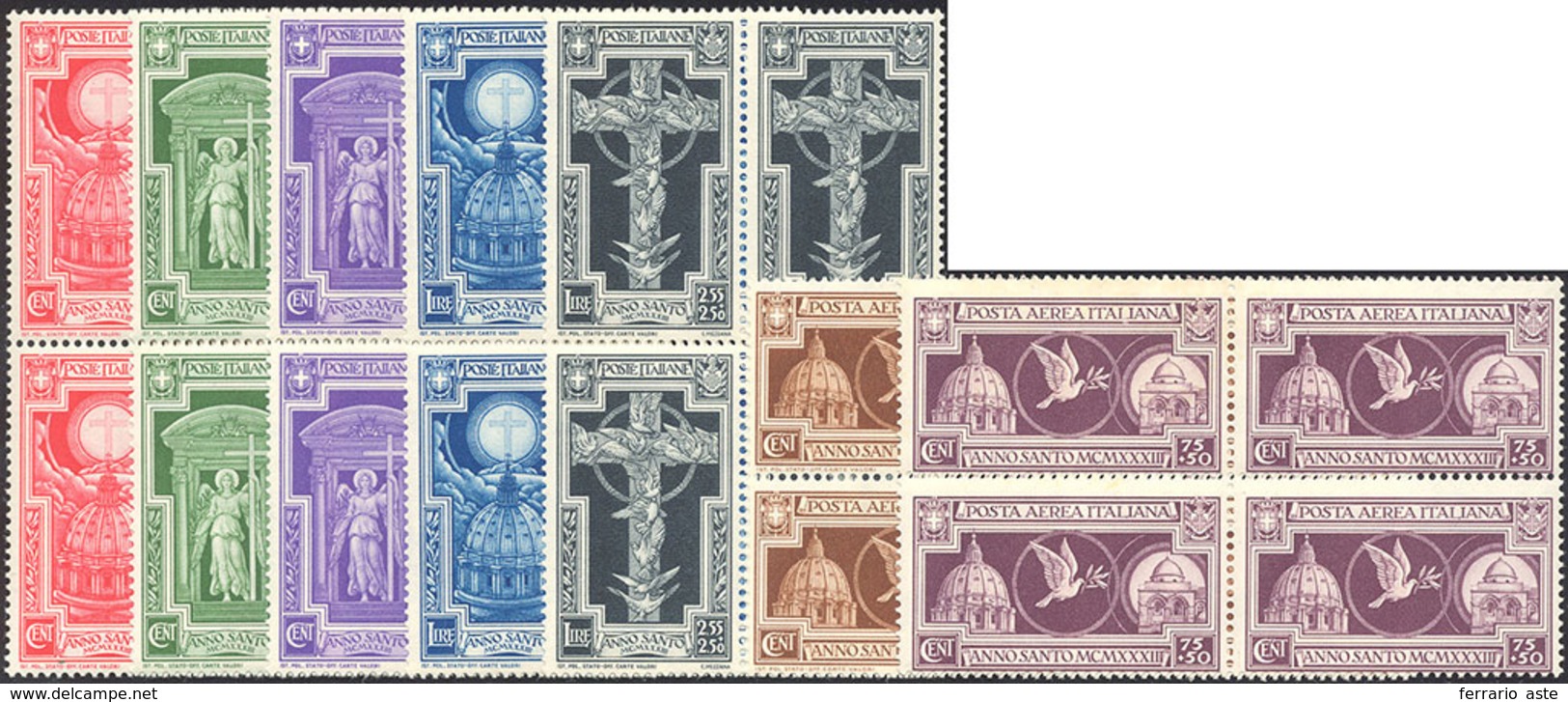 1194 1933 - Anno Santo (345/49+A), Blocchi Di Quattro, Gomma Originale Integra, Perfetti.... - Other & Unclassified