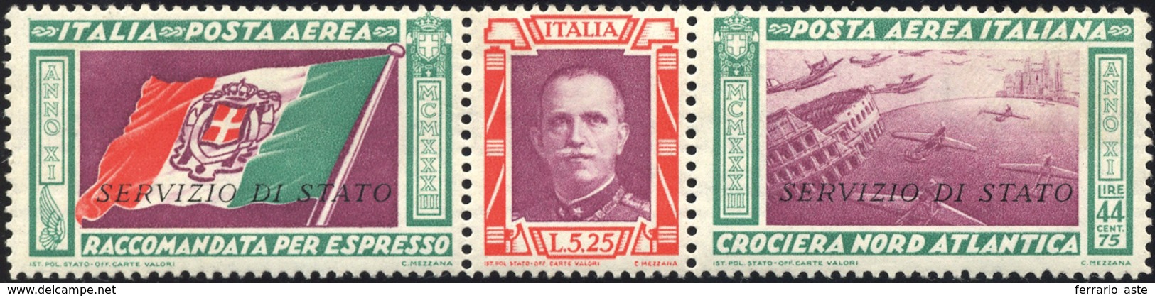 1258 1933 - 5,25 + 44,75 Lire Trittico Servizio Di Stato (1), Nuovo, Gomma Originale Integra, Perfetto E ... - Other & Unclassified