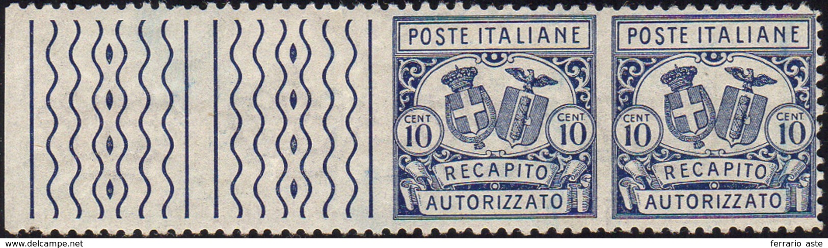 1270 1928 - 10 Cent. Recapito Autorizzato, Coppia Orizzontale Non Dentellata Al Centro E A Sinistra (1gb)... - Other & Unclassified
