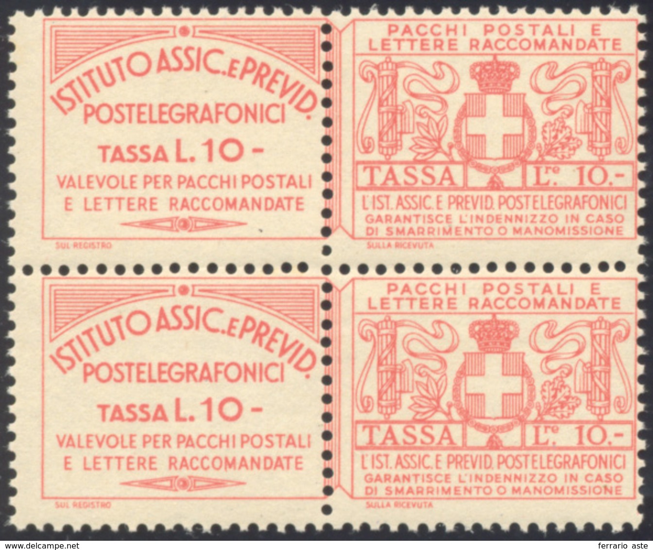 1279 1936 - 10 Lire Assicurazioni E Previdenza Postelegrafonici (16), Coppia, Gomma Originale Integra, Pe... - Other & Unclassified