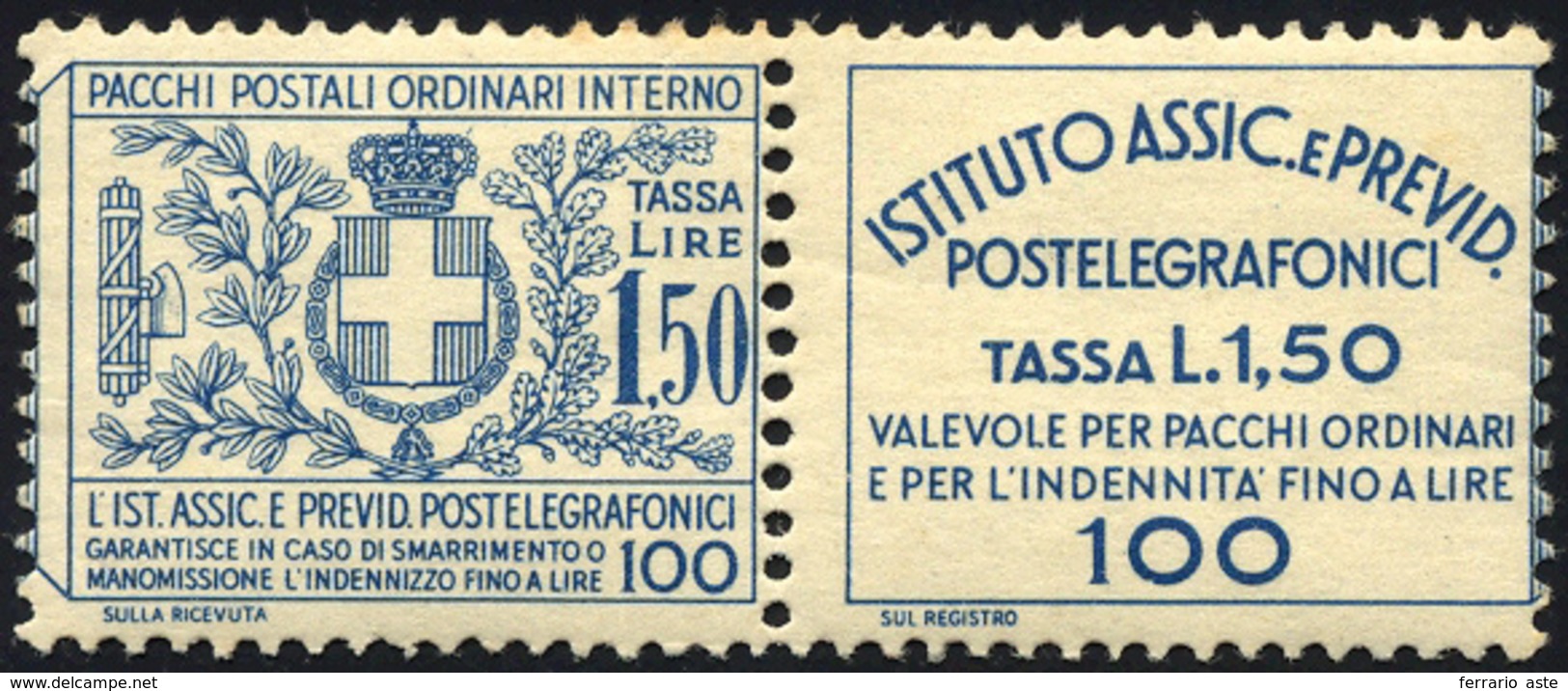 1280 1936 - 1,50 Lire Assicurazioni E Previdenza Postelegrafonici, Valevole Per I Soli Pacchi (17), Sezio... - Other & Unclassified