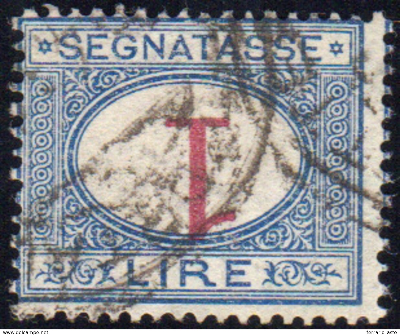 1315 1890 - 1 Lira Azzurro E Carminio, Cifra Capovolta (27a), Usato, Perfetto. Raro. Cert. Diena E G.Oliv... - Other & Unclassified