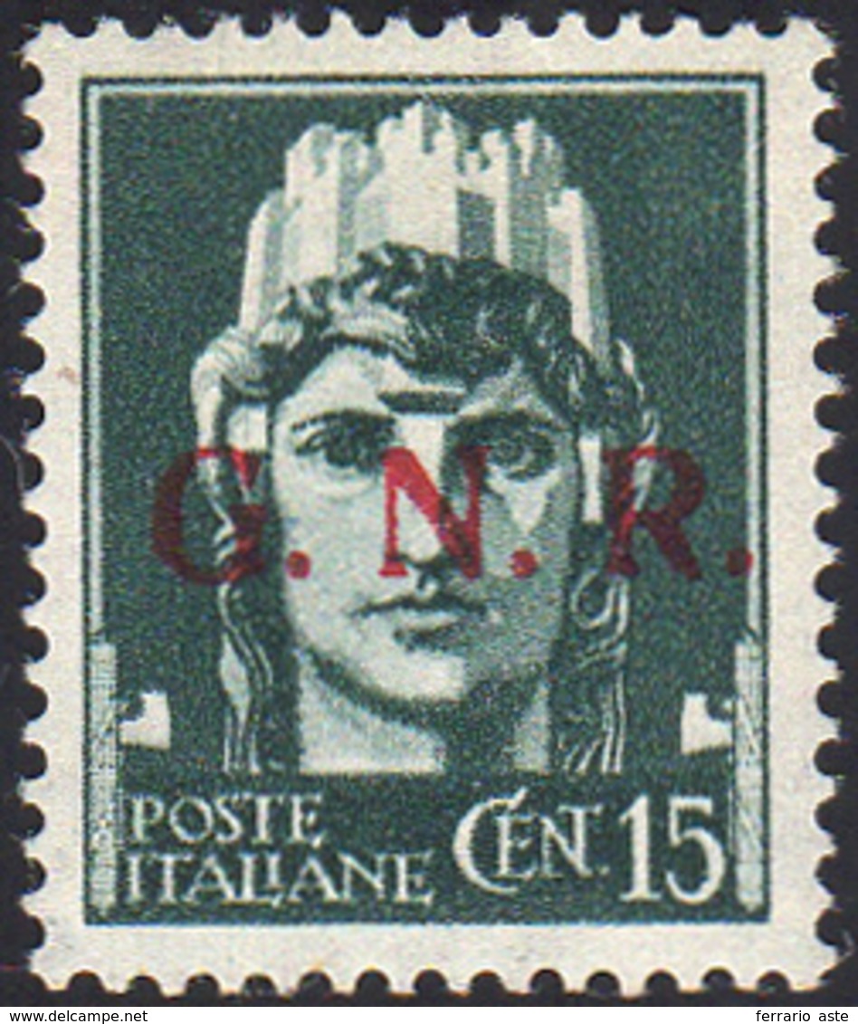 1404 1943 - 15 Cent. Soprastampa G.N.R. Di Brescia, II Tipo (472/II), Gomma Integra, Perfetto. Raro. Fiec... - Andere & Zonder Classificatie