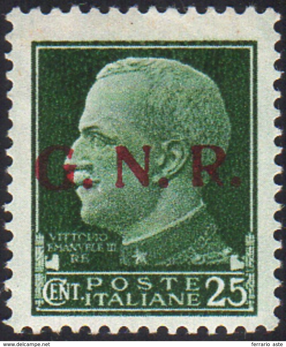 1407 1943 - 25 Cent. Soprastampa G.N.R. Di Brescia, II Tipo (474/II), Gomma Integra, Perfetto. Raro. Fiec... - Otros & Sin Clasificación