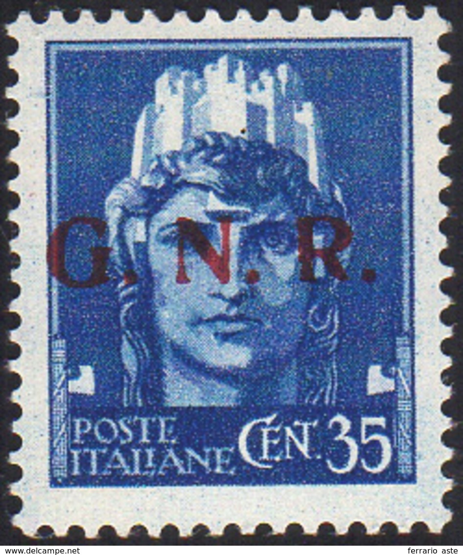 1408 1943 - 35 Cent. Soprastampa G.N.R. Di Brescia, II Tipo (476/II), Gomma Originale, Perfetto. Cert. Si... - Other & Unclassified