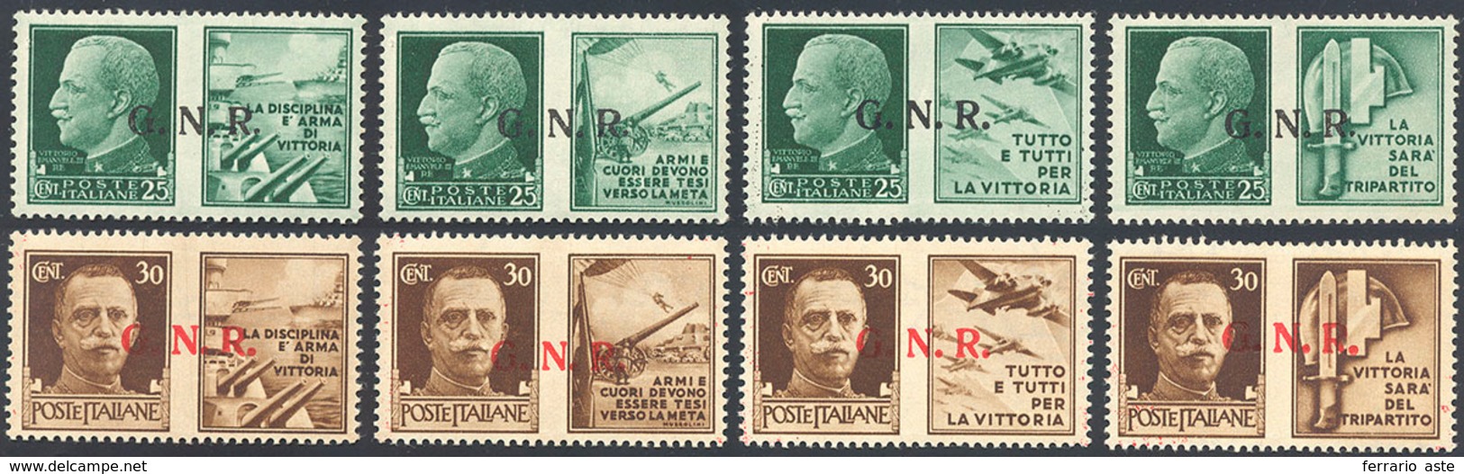 1423 1944 - Errore Di Colore Della Soprastampa G.N.R., Tiratura Di Verona, Serie Completa Di 8 Valori (13... - Oorlogspropaganda