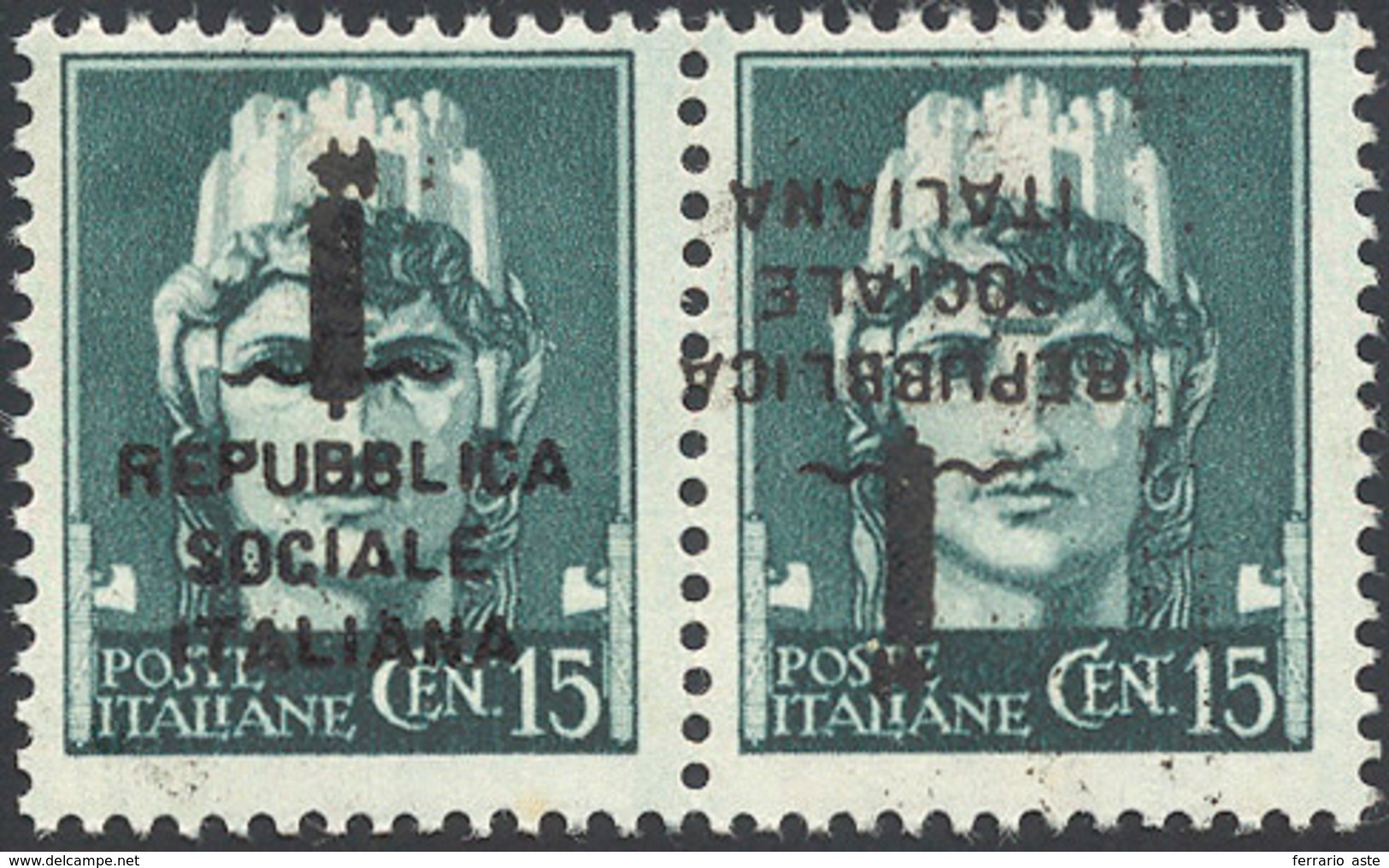 1442 1944 - 15 Cent. Soprastampa "k" In Nero, In Coppia Con L'esemplare Con Soprastampa Capovolta E Forte... - Other & Unclassified