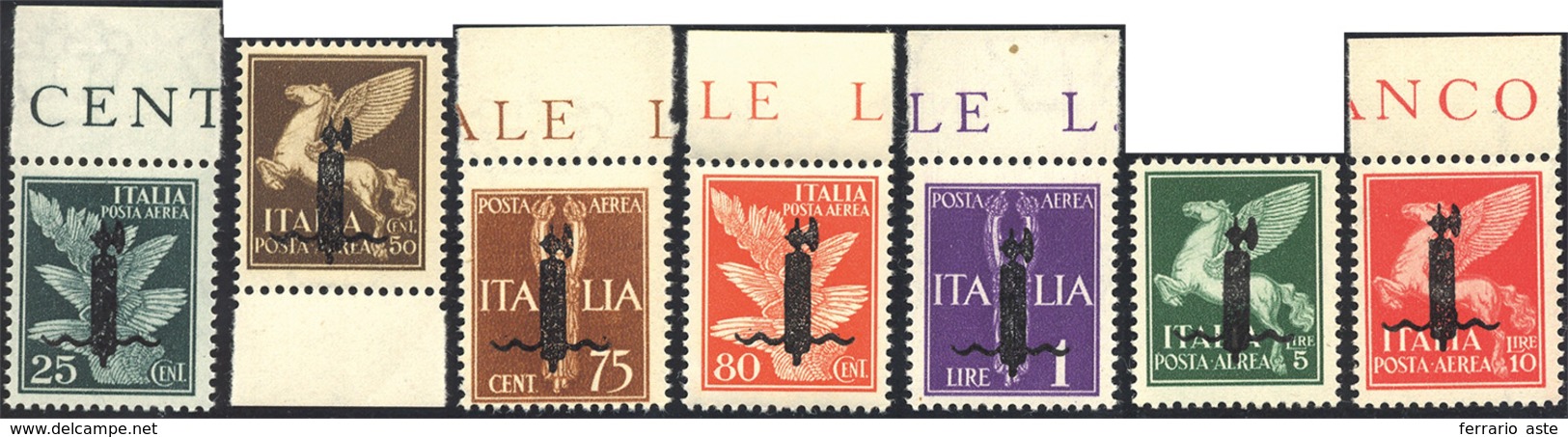 1443 POSTA AEREA 1944 - Soprastampati Fascio Grande In Nero, Serie Completa (P9/P13), Gomma Originale Int... - Other & Unclassified