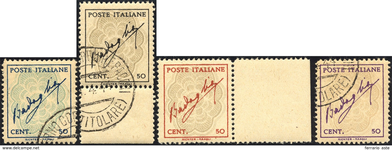 1450 1943 - Badoglio, Senza Filigrana, Serie Completa (515F/515I), Usati, Salvo Il 50 Cent. Rosso Con Gom... - Otros & Sin Clasificación