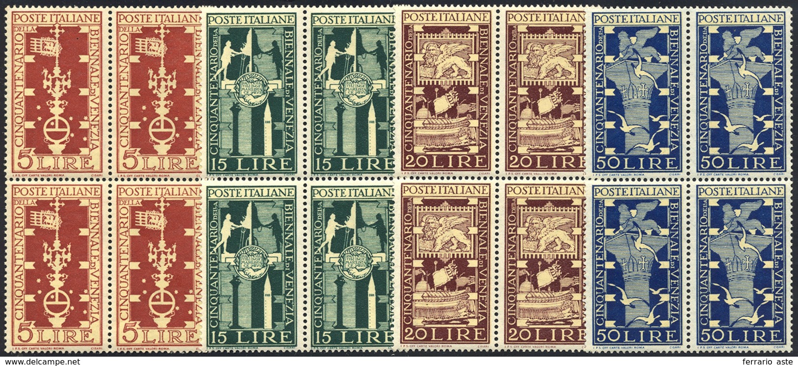 1467 1949 - Biennale Di Venezia (594/597), Ottima Centratura, Blocchi Di Quattro, Gomma Integra, Perfetti... - Otros & Sin Clasificación