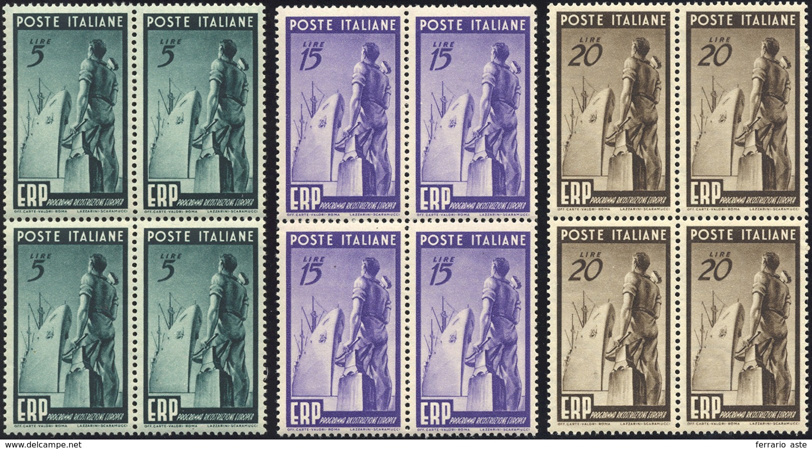 1468 1949 - ERP (601/603), Blocchi Di Quattro, Ottima Centratura, Gomma Integra, Perfetti. Belli.... - Otros & Sin Clasificación