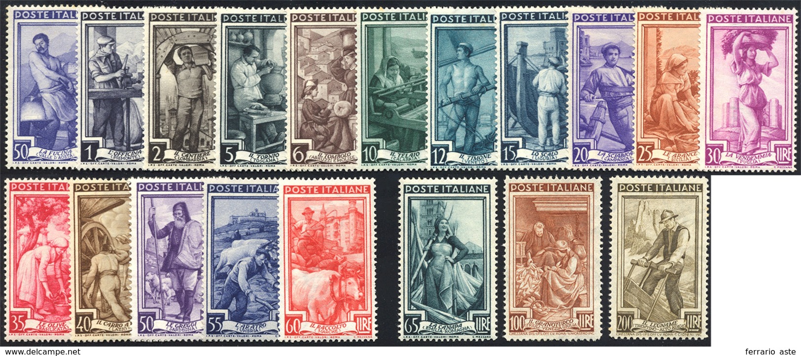 1474 1950 - Italia Al Lavoro, Filigrana Ruota (634/652), Gomma Integra, Perfetti.... - Andere & Zonder Classificatie