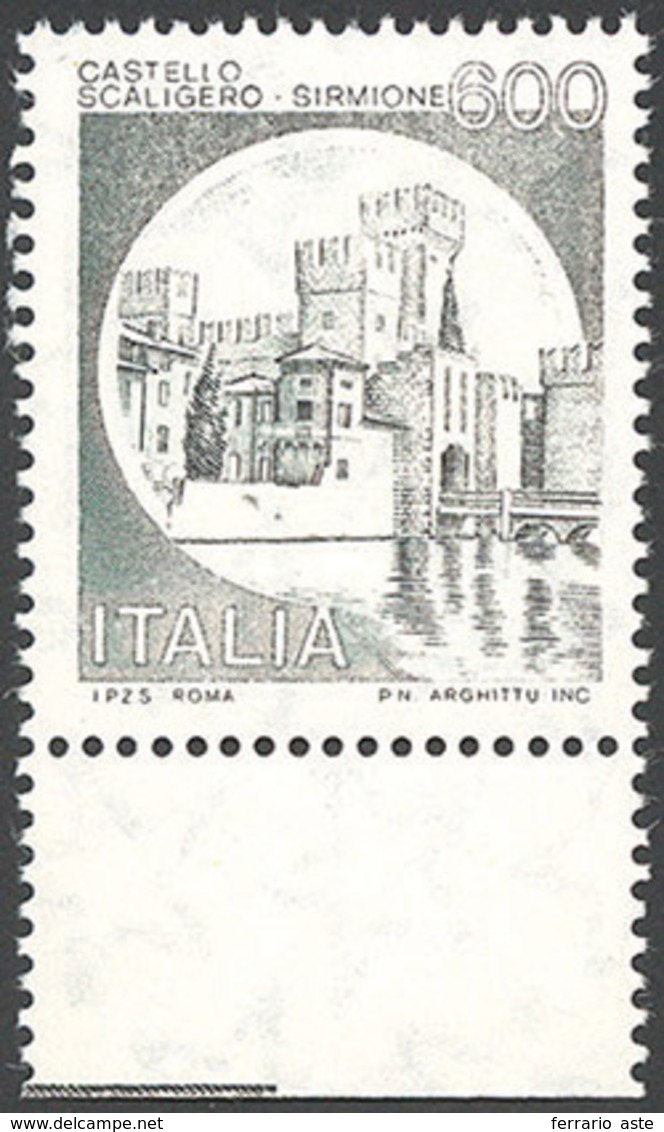 1485 1980 - 600 Lire Castelli Con La Sola Stampa Del Nero (Bolaffi 1628B), Perfetto, Gomma Originale Inte... - Other & Unclassified