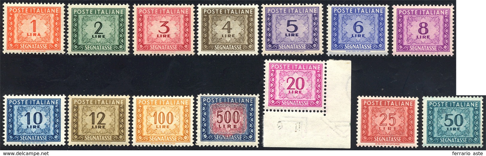 1493 1947/54 - Filigrana Ruota (97/110), Ottima Centratura, 20 Lire Con Angolo Di Foglio, Gomma Integra, ... - Postage Due