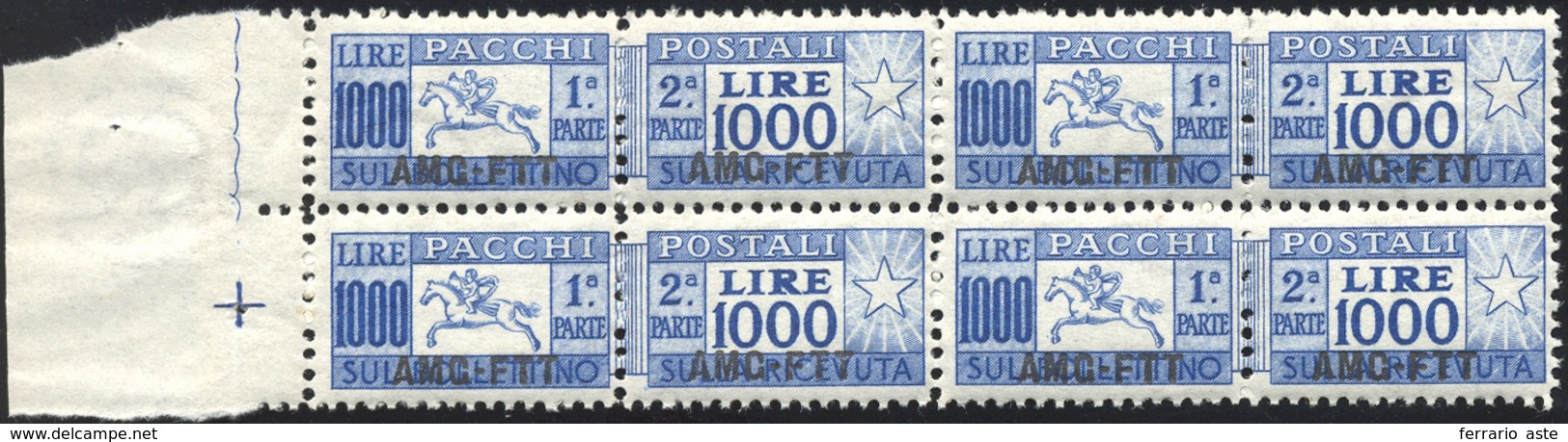 1505 PACCHI POSTALI 1954 - 1.000 Lire Cavallino (26), Ottima Centratura, Blocco Di Quattro, Gomma Integra... - Other & Unclassified