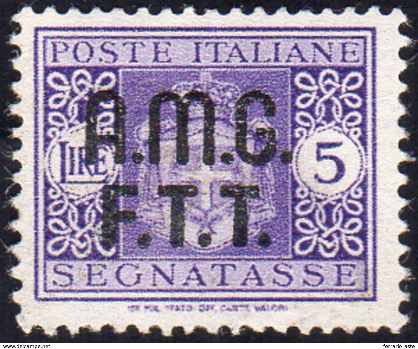 1506 SEGNATASSE 1947 - 5 Lire, Senza Filigrana (4A), Gomma Originale Integra, Perfetto. Molto Raro. Cert.... - Andere & Zonder Classificatie