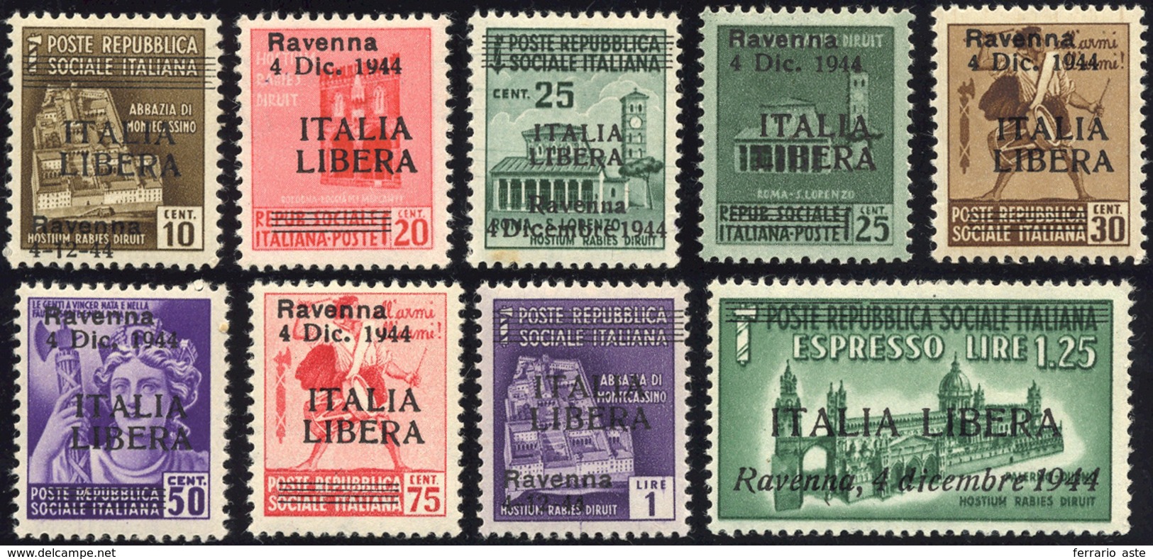 1533 RAVENNA 1945 - Soprastampati (CEI 1/9, € 24.000), Gomma Integra, Perfetti. Rari!... - National Liberation Committee (CLN)