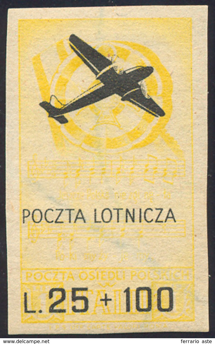 1546 POSTA AEREA 1946 - 25+100 Lire Poczta Lotnicza Giallo E Nero, Colore Diverso, Non Dentellato (3A), G... - 1946-47 Corpo Polacco Periode