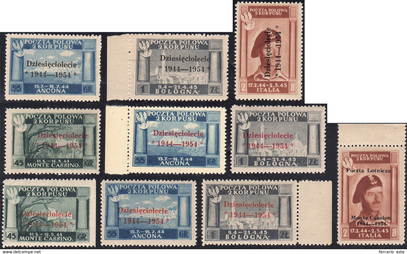 1549 GOVERNO POLACCO DI LONDRA 1954 - L'emissione Completa (1/9+A), Gomma Integra, Perfetti. Belli!... - 1946-47 Período Del Corpo Polacco