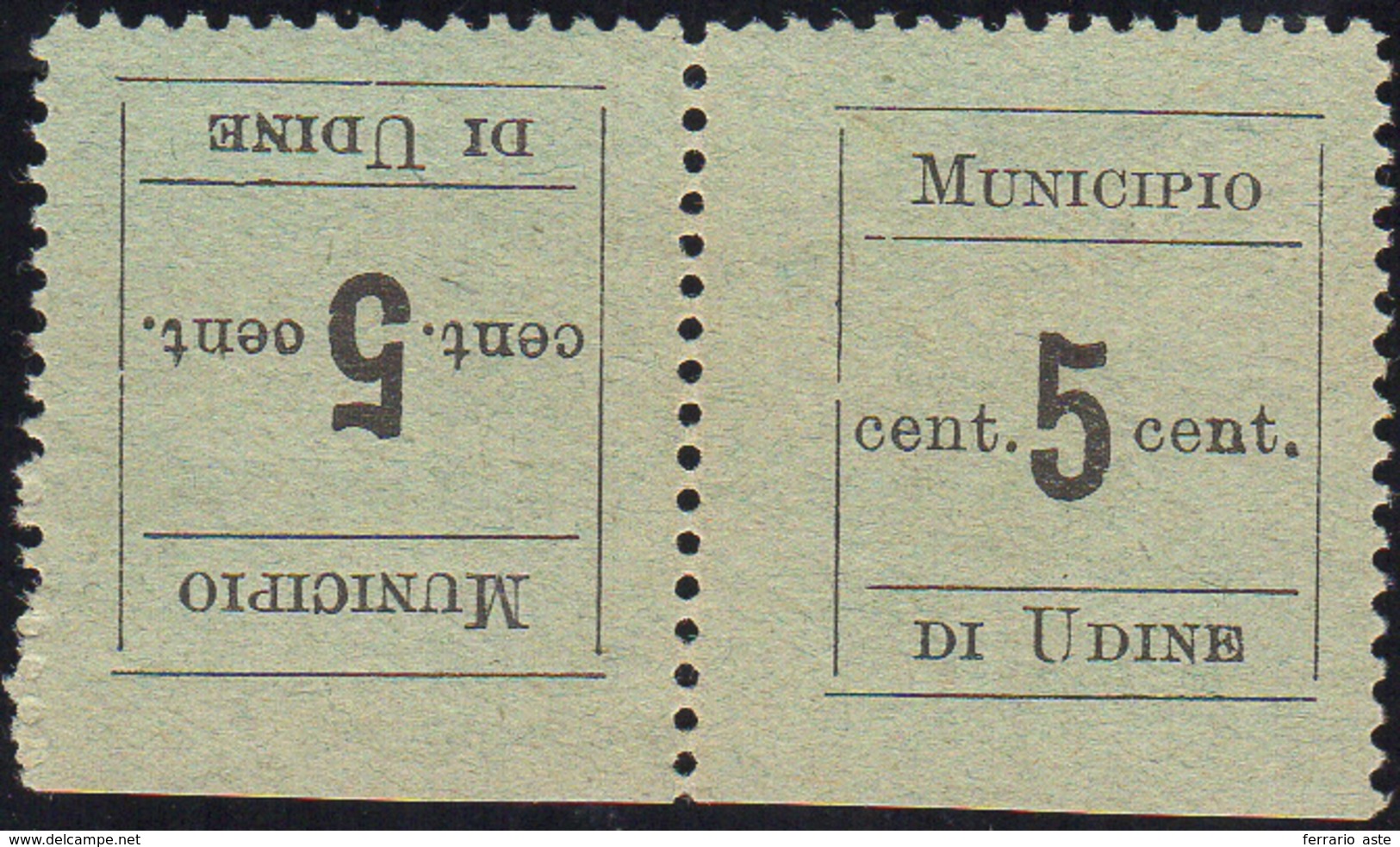 1551 UDINE 1918 - 5 Cent., Coppia Orizzontale Tete-beche (1c), Gomma Integra, Perfetta. G.Oliva.... - Andere & Zonder Classificatie