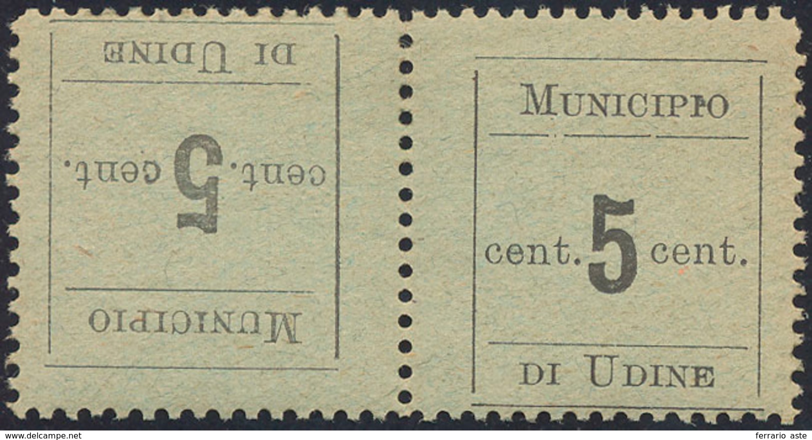 1552 UDINE 1918 - 5 + 5 Cent. Coppia Tete-beche (1c), Gomma Originale, Perfetta. Sorani.... - Other & Unclassified