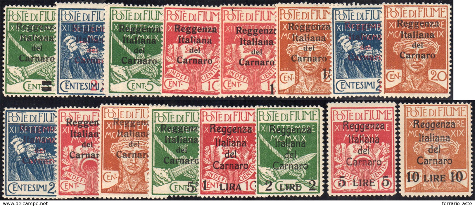 1571 FIUME 1920 - Soprastampati "Reggenza Italaina Del Carnaro" (131/146), Gomma Integra, Perfetti. Cert.... - Sonstige & Ohne Zuordnung