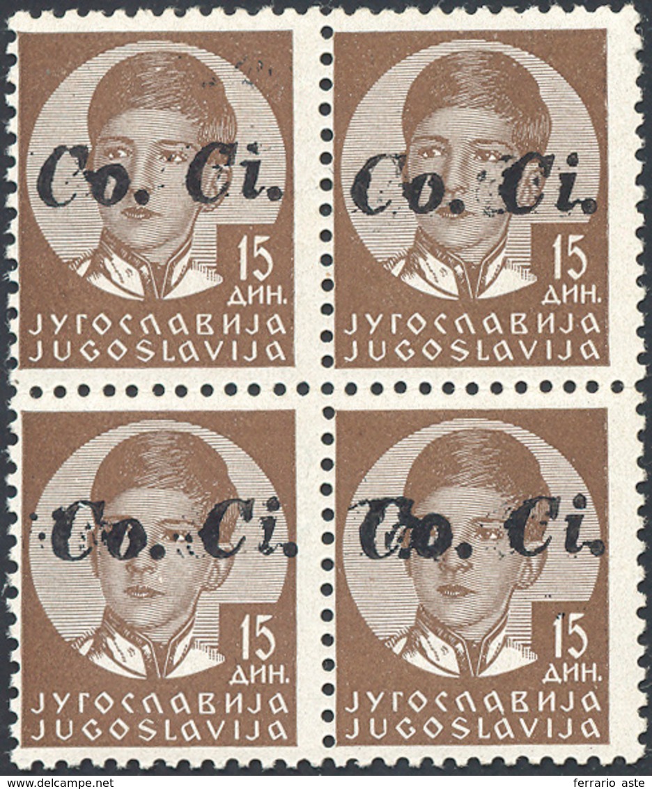 1586 LUBIANA 1941 - 15 D., Soprastampa "CoCi" A Mano  (13A), Blocco Di Quattro, Gomma Originale Integra, ... - Otros & Sin Clasificación