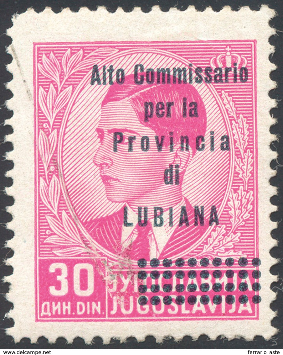 1591 LUBIANA 1941 - 30 Din. Rosa Lilla, Soprastampato, Non Emesso (69), Gomma Originale, Difettoso Per Un... - Andere & Zonder Classificatie