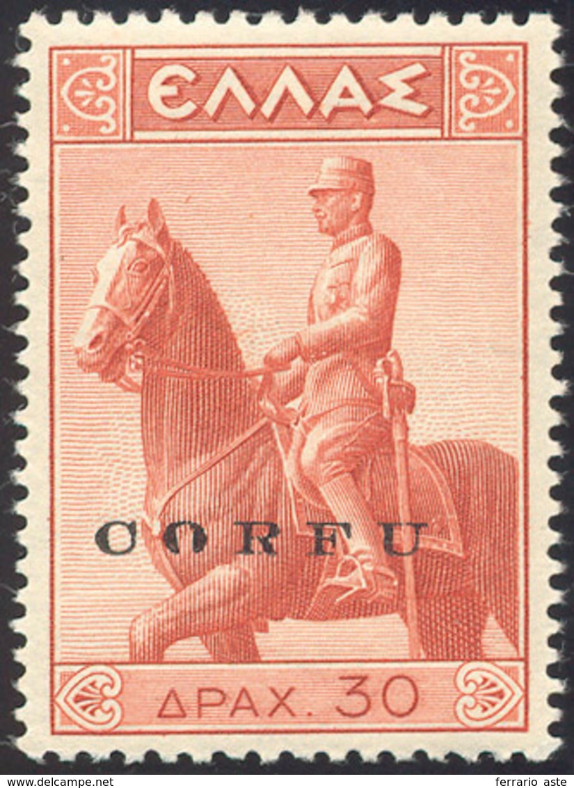 1596 CORFU' 1941 - 30 D. Monumento Equestre, Soprastampato, Varietà Lettera "O" Rotta (33), Gomma Origina... - Andere & Zonder Classificatie