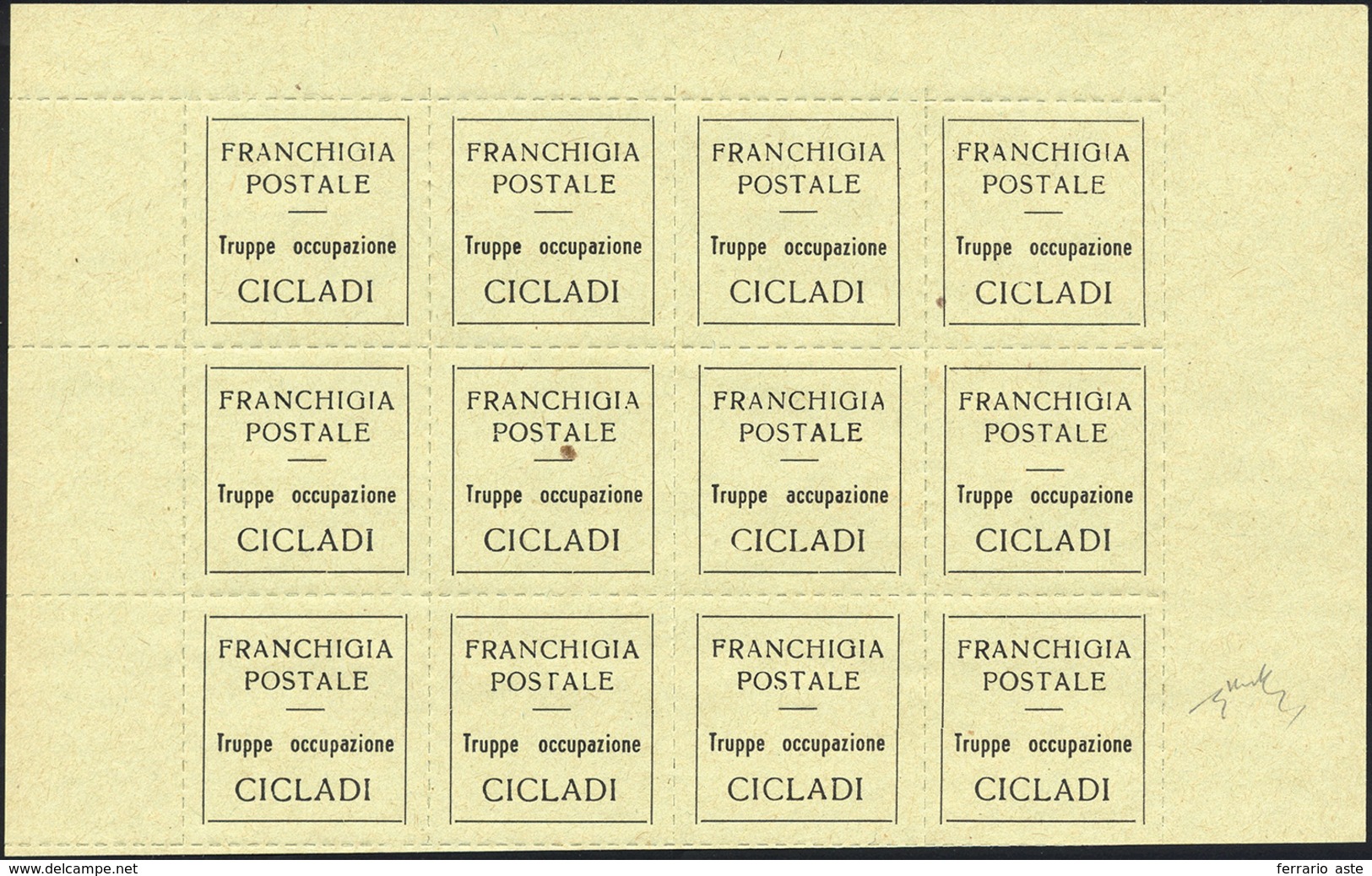 1598 ISOLE CICLADI 1941 - Etichetta Di Franchigia Per Le Truppe D'occupazione, Carta Verde Chiaro (CEI 1)... - Andere & Zonder Classificatie