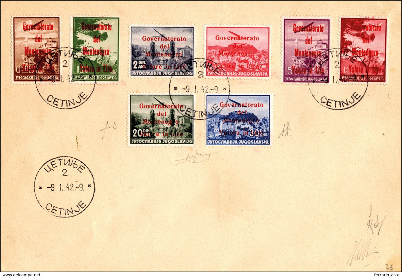 1608 MONTENEGRO POSTA AEREA 1942 - Soprastampati Governatorato Del Montenegro In Rosso (18/25), Serie Com... - Other & Unclassified