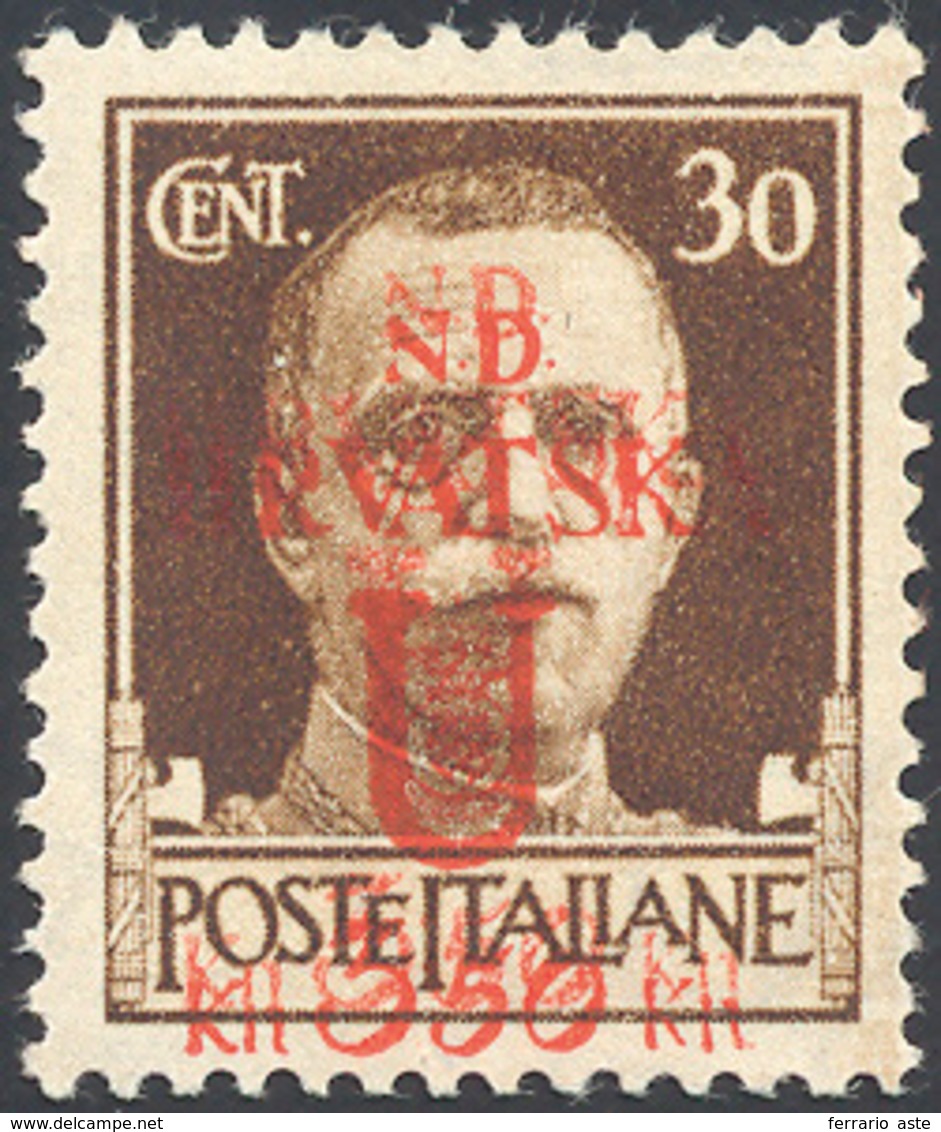 1610 OCCUPAZIONE CROATA 1944 - 3,50 Su 30 Cent. Emissione Di Spalato, Doppia Soprastampa (11a), Gomma Ori... - Sonstige & Ohne Zuordnung